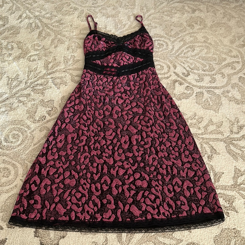 Betsey Johnson Black and metallic pink leopard print dress.